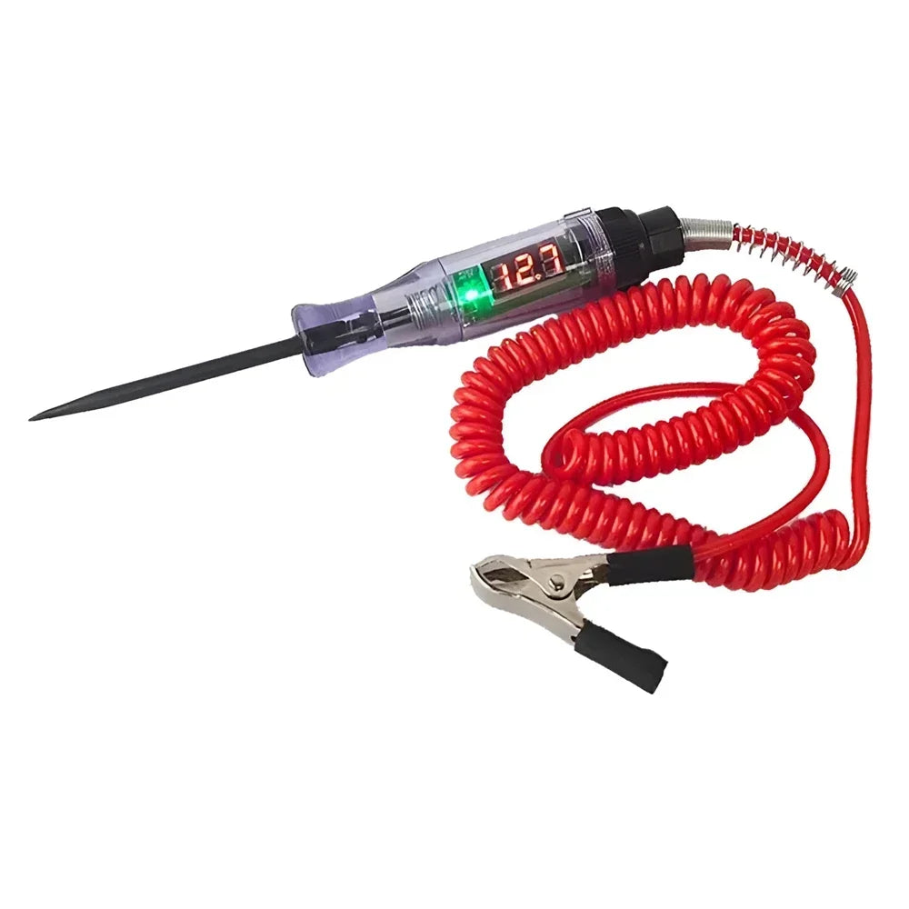 Luz de prueba automotriz, comprobador digital de circuitos LED de 6 V/12 V/24 V, herramienta de prueba eléctrica para automóviles con voltímetro y sonda.