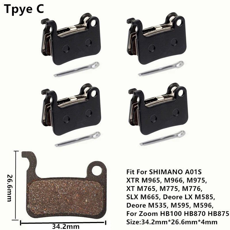 Pastillas de freno de disco semimetálicas para bicicleta de montaña (4 pares) para Shimano B01S, G01S, A01S, XTR, XT, SLX, Deore, Sram, Guide Level, HRD, Red, Etap, Magura