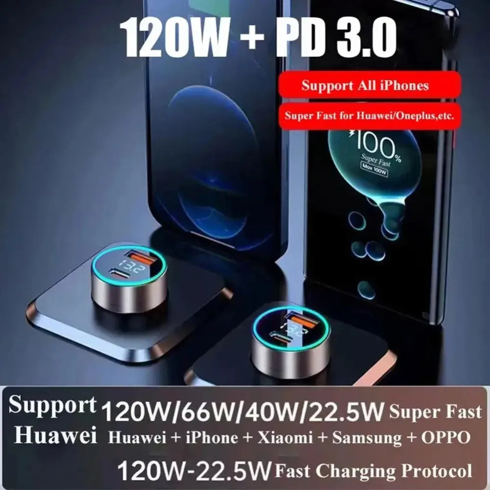 2 port 120W super fast USB car charger for smartphones quick charge adapter for mobile phone use
