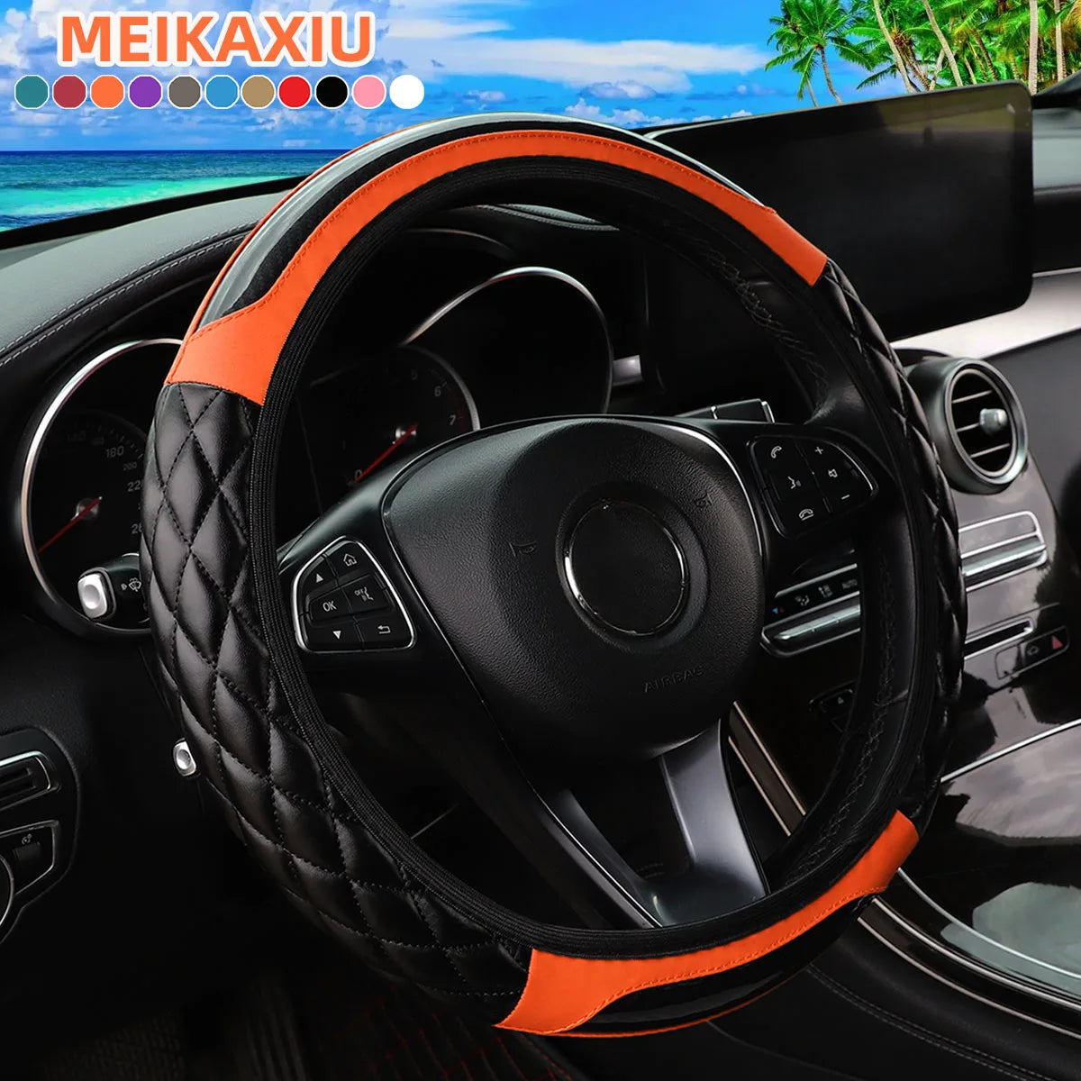 Car interior accessories - Crystal carbon fiber PU leather car interior lining without handle steering wheel cover suitable for