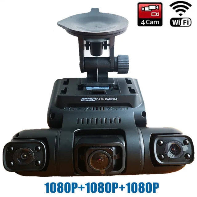 4 Channels Dash Cam 360°Panorama Front/Back/Left/Right 4*1080P Camers WiFi WDR 8 Infrared Light Night Vision 24H Parking Monitor