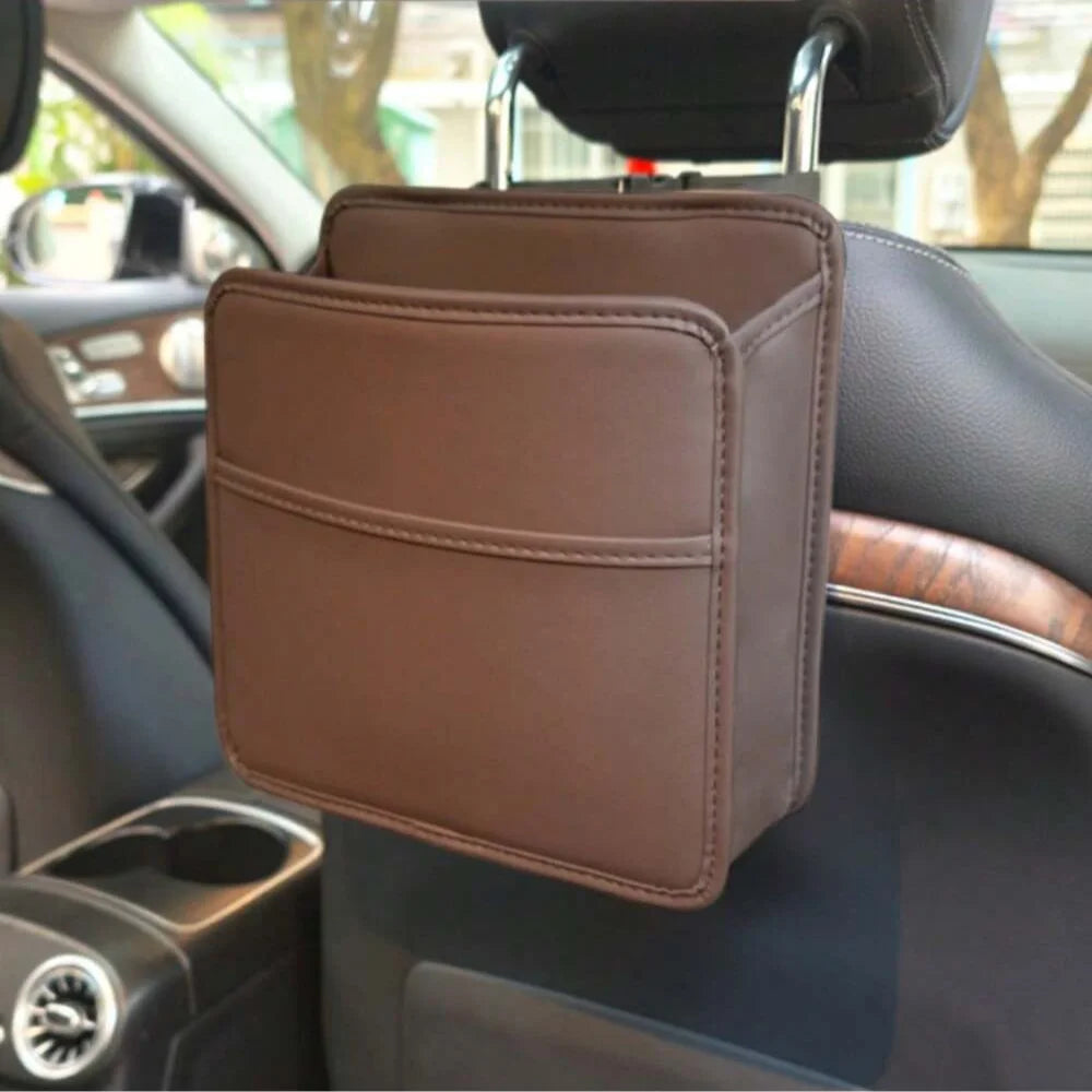 Car Seat Organizer, Car Seat Back Hanging Bag, Car Document Holder, Hanging Car Trash Bag, Premium PU Leather Garbage Can, Vehic