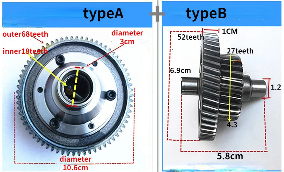 Conjunto de engranaje diferencial para triciclo eléctrico, caja de cambios, engranaje cónico planetario, grupo de engranajes, accesorios de modificación del eje trasero