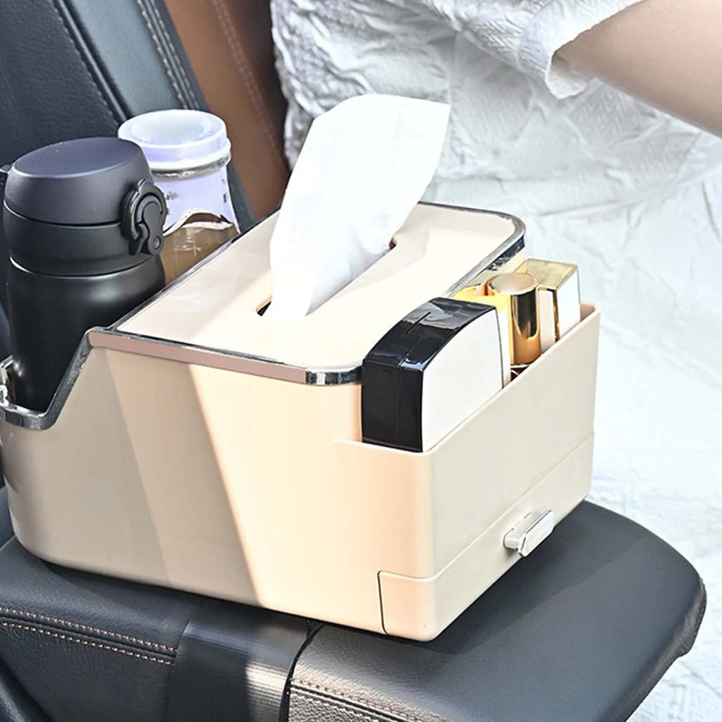 Car Armrest Storage Box Car Interior Accessories Console Armrest Organizer Storage Box Multifunctional Tissue Cup Holder Durable