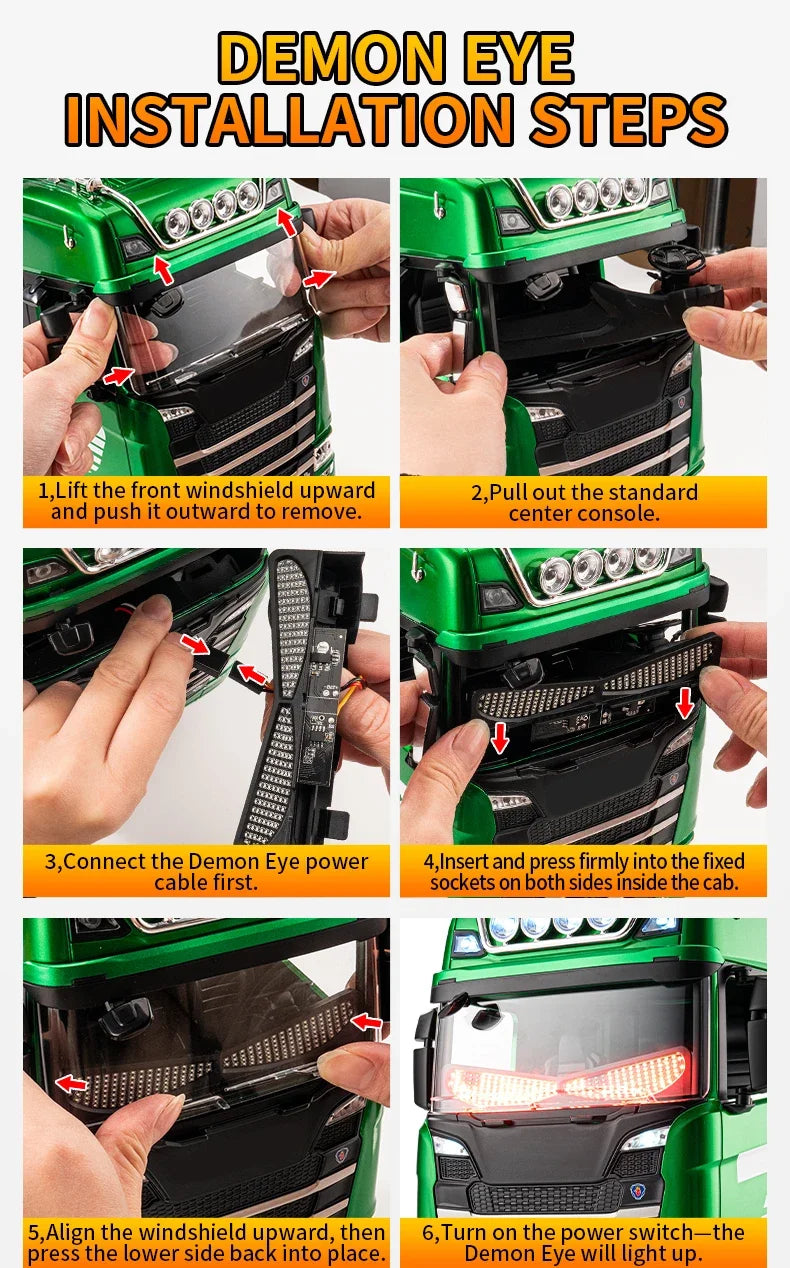 Accesorios para camión RC 1501, luz Demon Eye, tractor de control remoto, piezas de actualización para modelo de camión de control remoto 770S, juguete