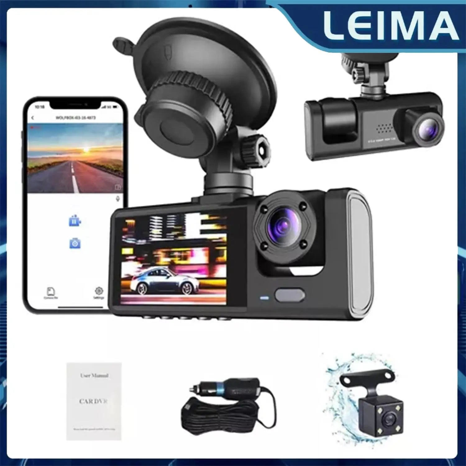 Car DVR S1 2"Screen HD 1080P 3 Cameras+WiFi Front/Rear/In car Inside Vehicle Dash CamThree Way Camera Dashcam Camcorder Recorder
