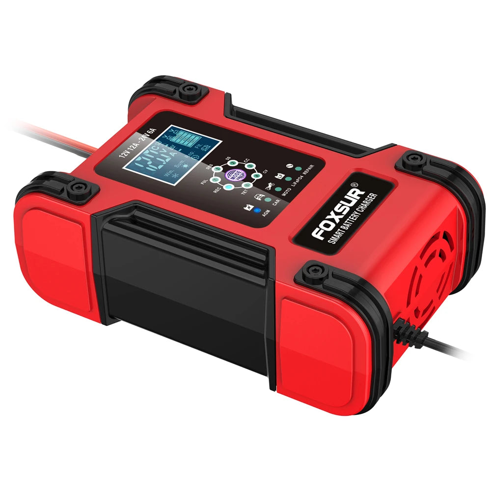 12V/12A 24V/6A Car Battery Charger Full Automatic Smart Battery Chargers Maintainer Portable Battery Chargers for Car Motorcycle