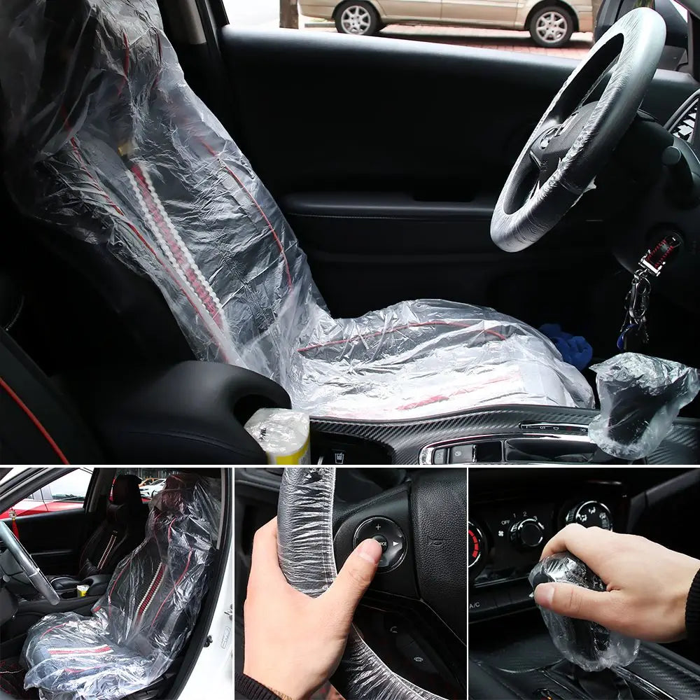 Universal 10/20/50pcs Car Steering Wheel Cover Seat Cover Car Lever Cover For Disposable Plastic Covers