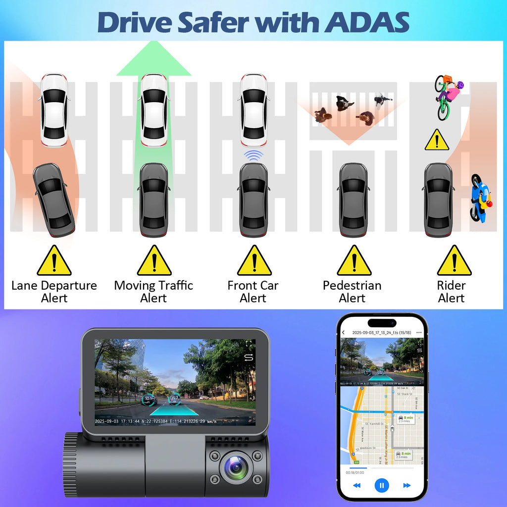 4K+1080P Dash Cam for Car Camera Built-In WIFI Support GPS Car Camera DVR Night Vision Video Recorder 24H Parking
