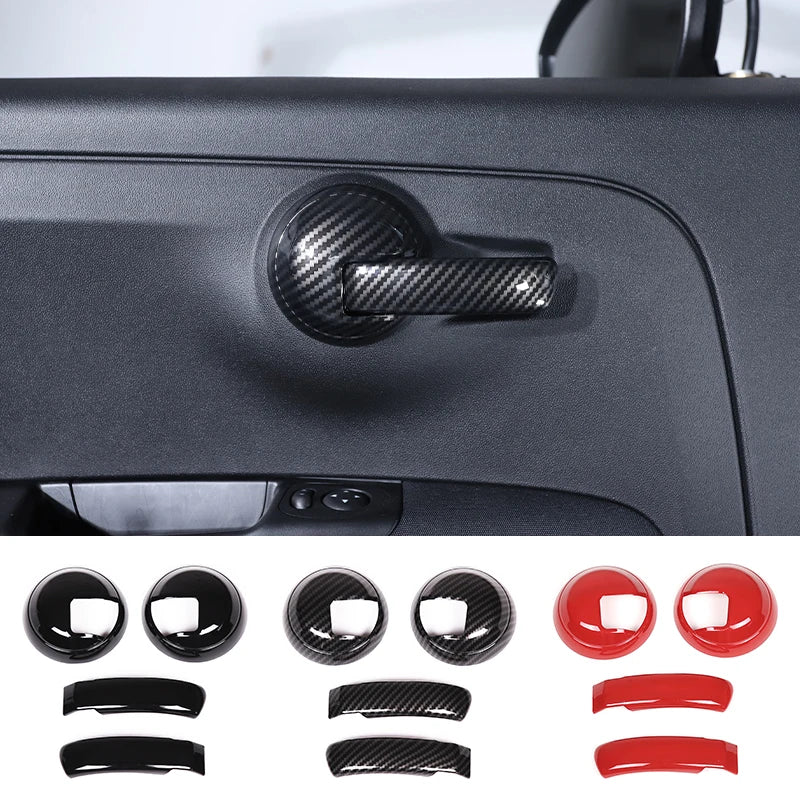 ABS Carbon Fiber Car Interior Door Handle Decoration Cover Stickers Trim For Fiat 500 Abarth 595 2010-2024 Auto Accessories