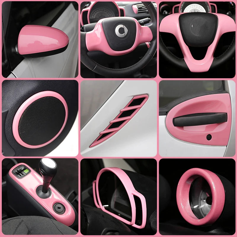 Car Interior Decoration Products ABS Protective Shell Pink Sticker For Mercedes Smart 451 Fortwo Car Modification Accessories