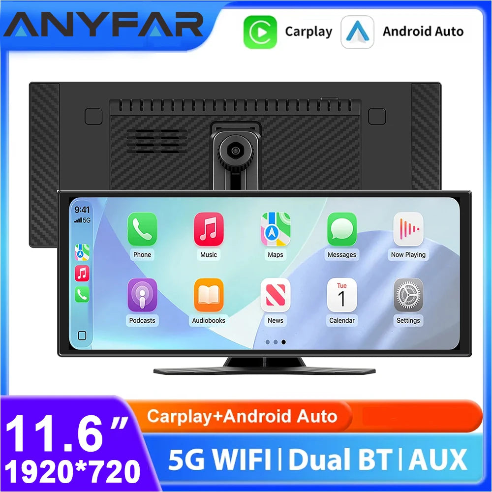 11.6 inch Dash Cam Car DVR Wireless Carplay & Android Auto GPS Navigation Video Recorder Dashboard  Wifi FM AUX
