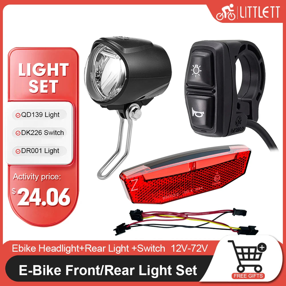 Interruptor de luz y bocina para bicicleta eléctrica, faro delantero, bicicleta eléctrica, scooter, luces delanteras, traseras, luces de advertencia, piezas, accesorios, 12 V-72 V