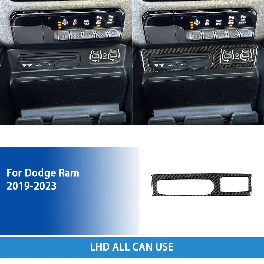 For Dodge Ram 2019 2020 2021 2022 2023 Accessories Carbon Fiber Car Interior Grar Handle Air Outlet Trim Sticker Decoration