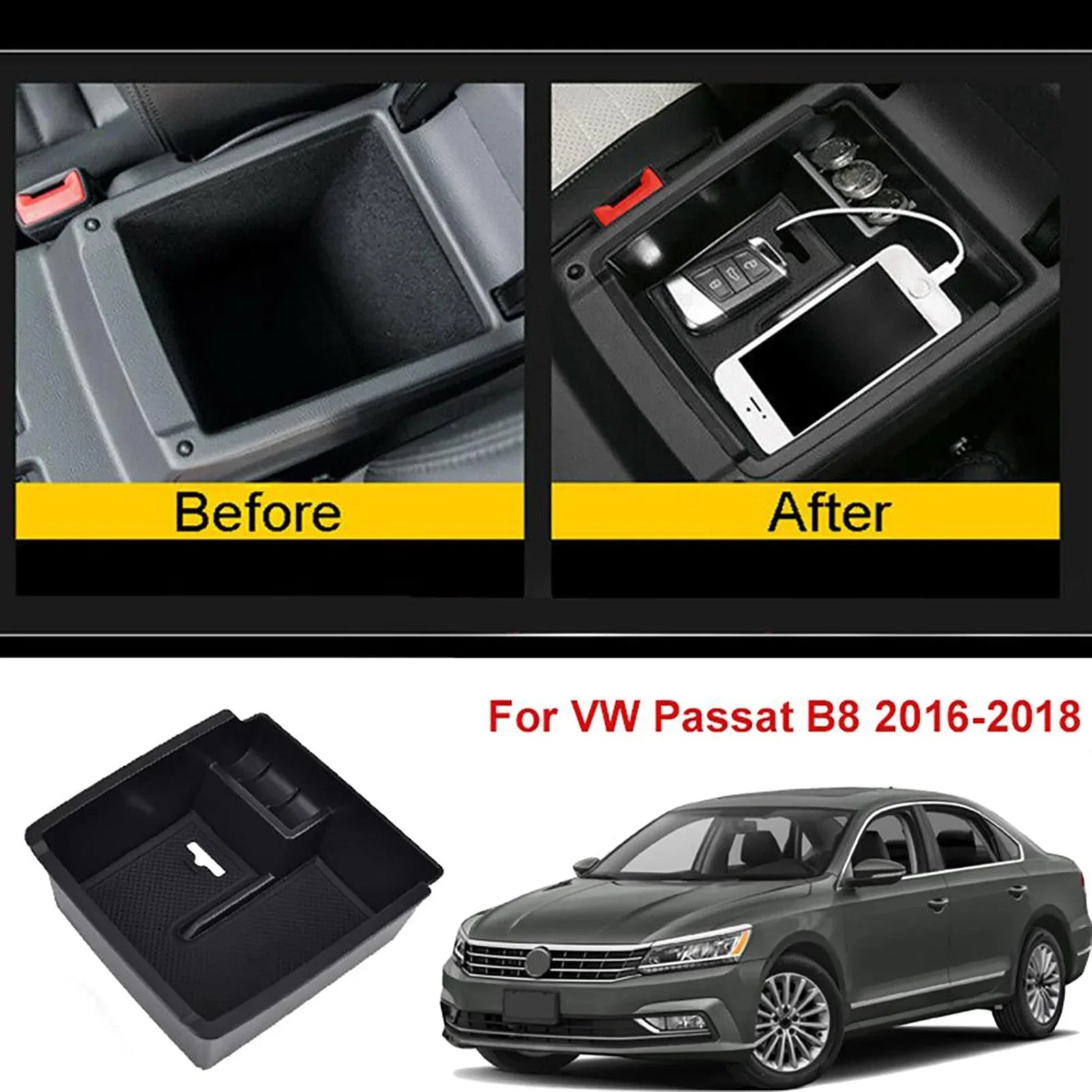Car Interior Storage Armrest Console Storage Box Tray Case Box Interior Accessories Stowing Tidying For 2016 2017 VW Passat B8