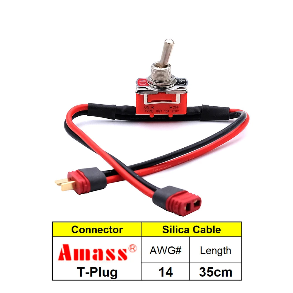 Interruptor de alta carga de corriente grande AMASS XT60 XT90 con conector en T, interruptor de encendido y apagado de 12/14 AWG para conexión de motor ESC de avión RC de bicicleta eléctrica