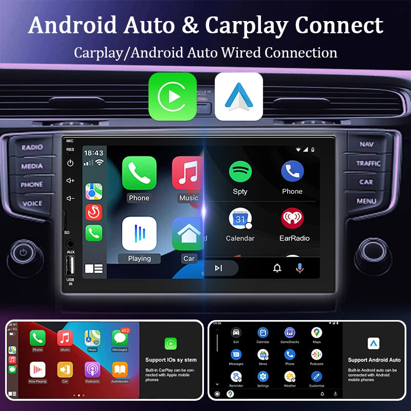 Car Radio 1 Din MP5 Android Auto  CarPlay 7 Inch Universal Autoradio USB TF Camera Bluetooth HD Camera Smart Car Systems