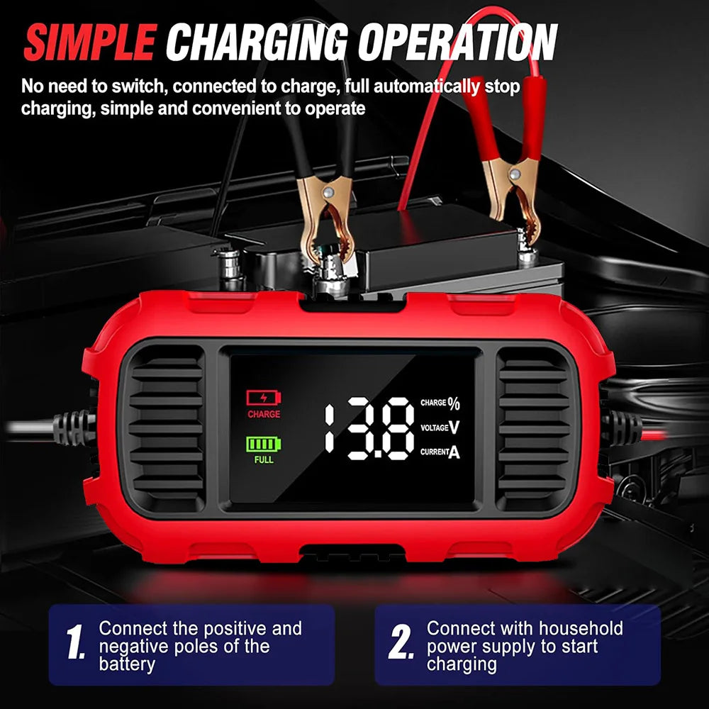 Smart Battery Charger For Lead-Acid Battery Charger Digital For Car Motorcycle Scooter Battery Charging Battery Maintenance