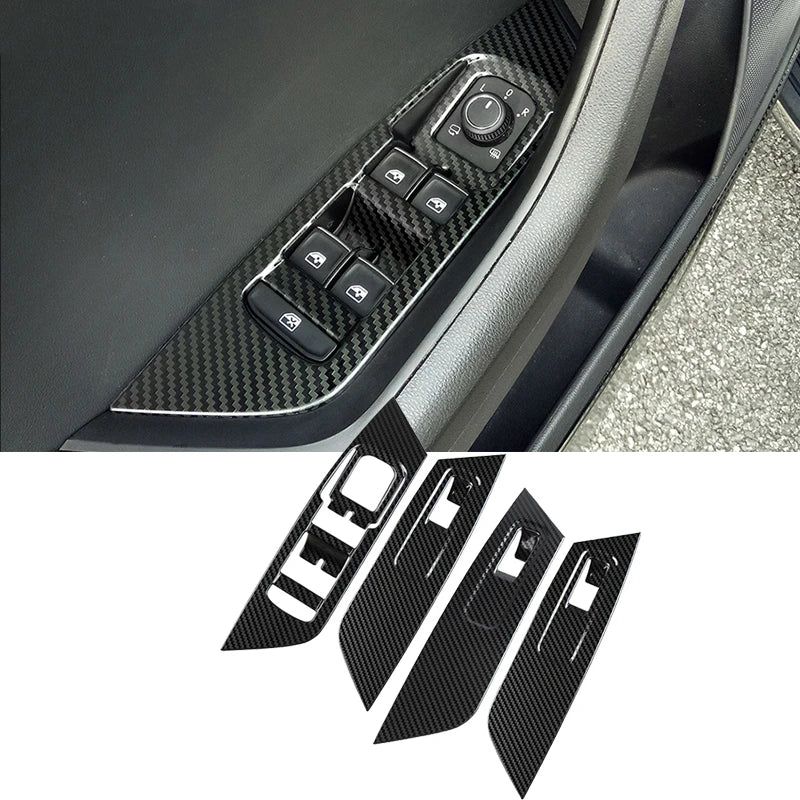For Skoda Kodiaq 2018 2019 2020 2021 2022 Car Accessories Interior Trim Window Lifting Control Carbon Fiber Style Cover
