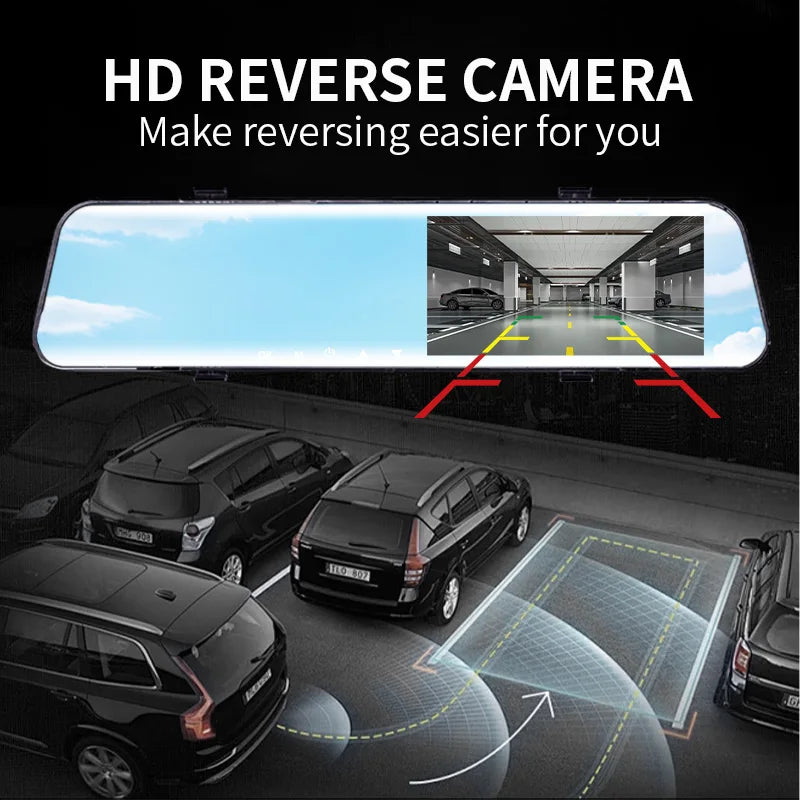 1080P Dash Cam Car Optional Dual Lens Night Vision 12In DVR Rearview Mirror Dash Camera Video Recorder Auto Wide-angle Camera