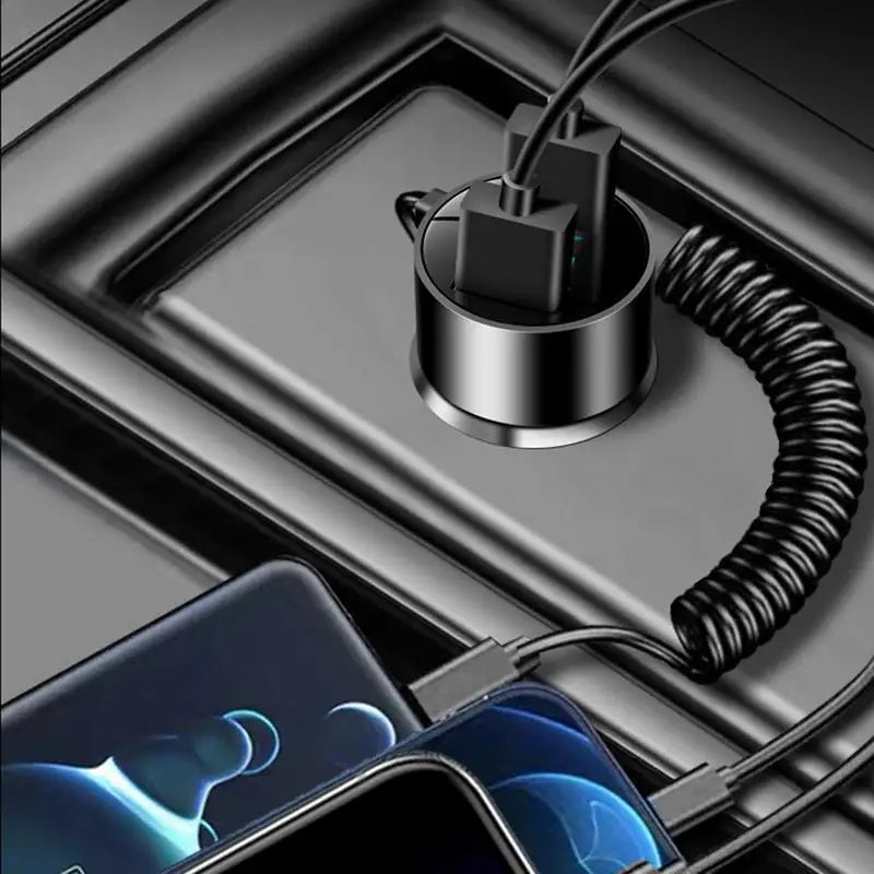 USB C Car Charger Type C Charger Fast Charging Car PD QC 3.0 USB Charger Multi Port 100W Car Charger Retractable Cord For