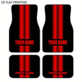 Custom 4pcs Car Floor Mats With Personalized Name/Text - Red Vertical Stripes On Black, All-Season Durable Polyester Auto Liners