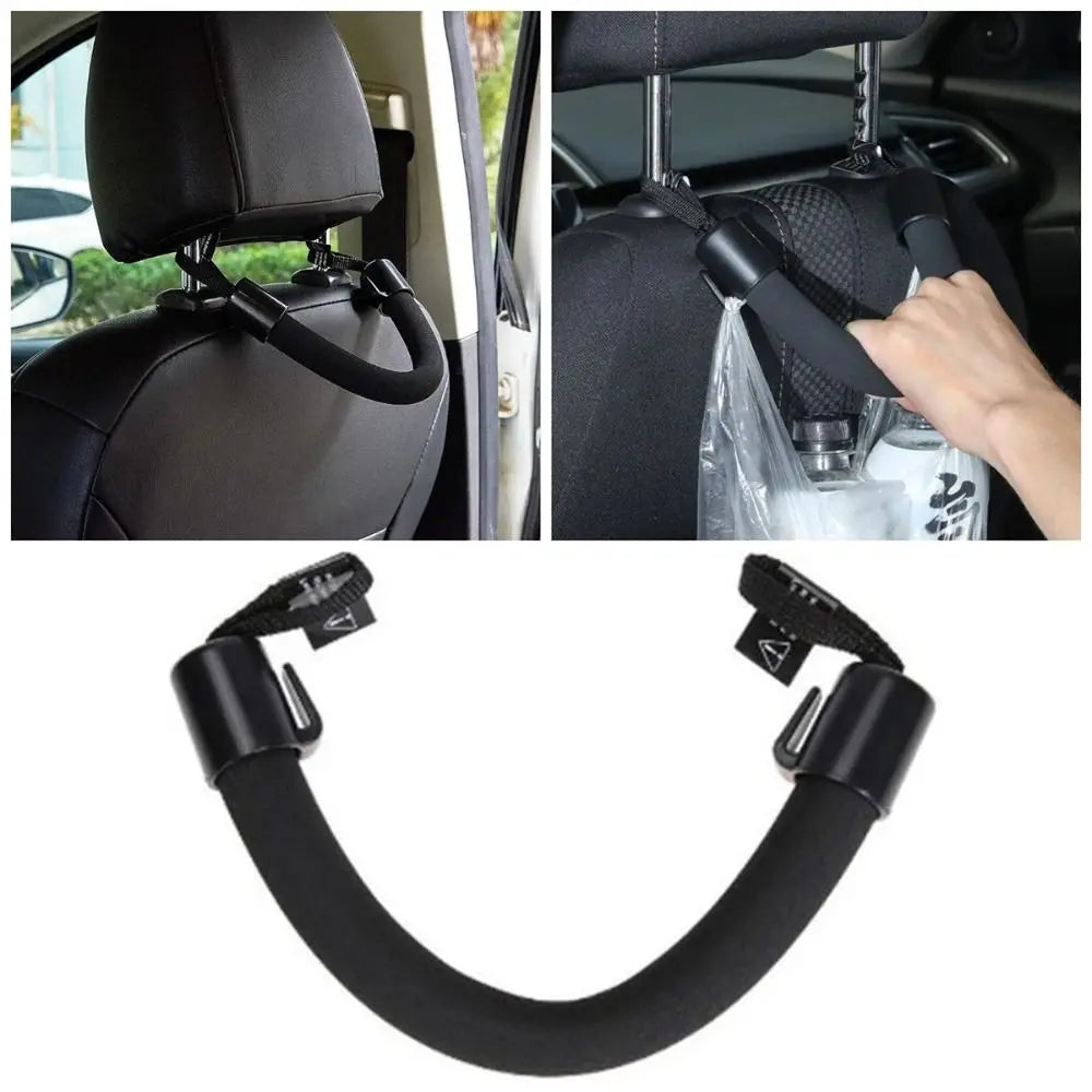 Car Seat Back Headrest Hanger Armrest Seat Grab Handle Holder Hook Black Soft Anti-Fall Safety Handle Handrail Auto Accessories