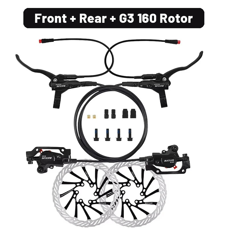 Frenos de bicicleta eléctrica BUCKLOS Power Off de 2 pistones con rotor G3, juego de frenos de disco hidráulicos para bicicleta eléctrica, frenos de bicicleta de aleación de aluminio