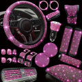 Car Accessories Set 30 Piece Women Bling Universal Steering Wheel Cover Shiny Air Outlet Coasters Tools Hook L Hand Brake Etc.