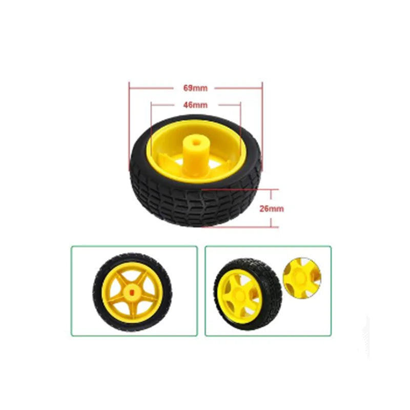 Motor eléctrico de CC de 4 piezas, 3-6 V, con engranajes de doble eje, caja de cambios magnética TT con rueda de plástico de 65 mm, robot de coche RC inteligente.