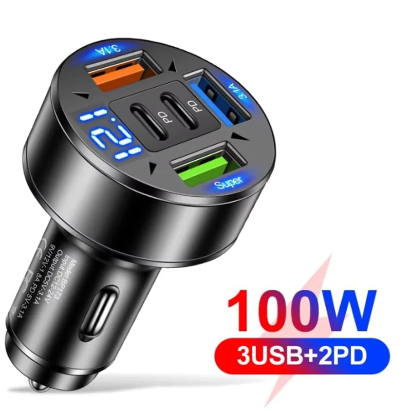 250W Fast Charger 3 Ports USB 2 Ports PD Car Charging Mobile Phone Type-C Adapter Quick Charger in Car for iPhone Xiaomi