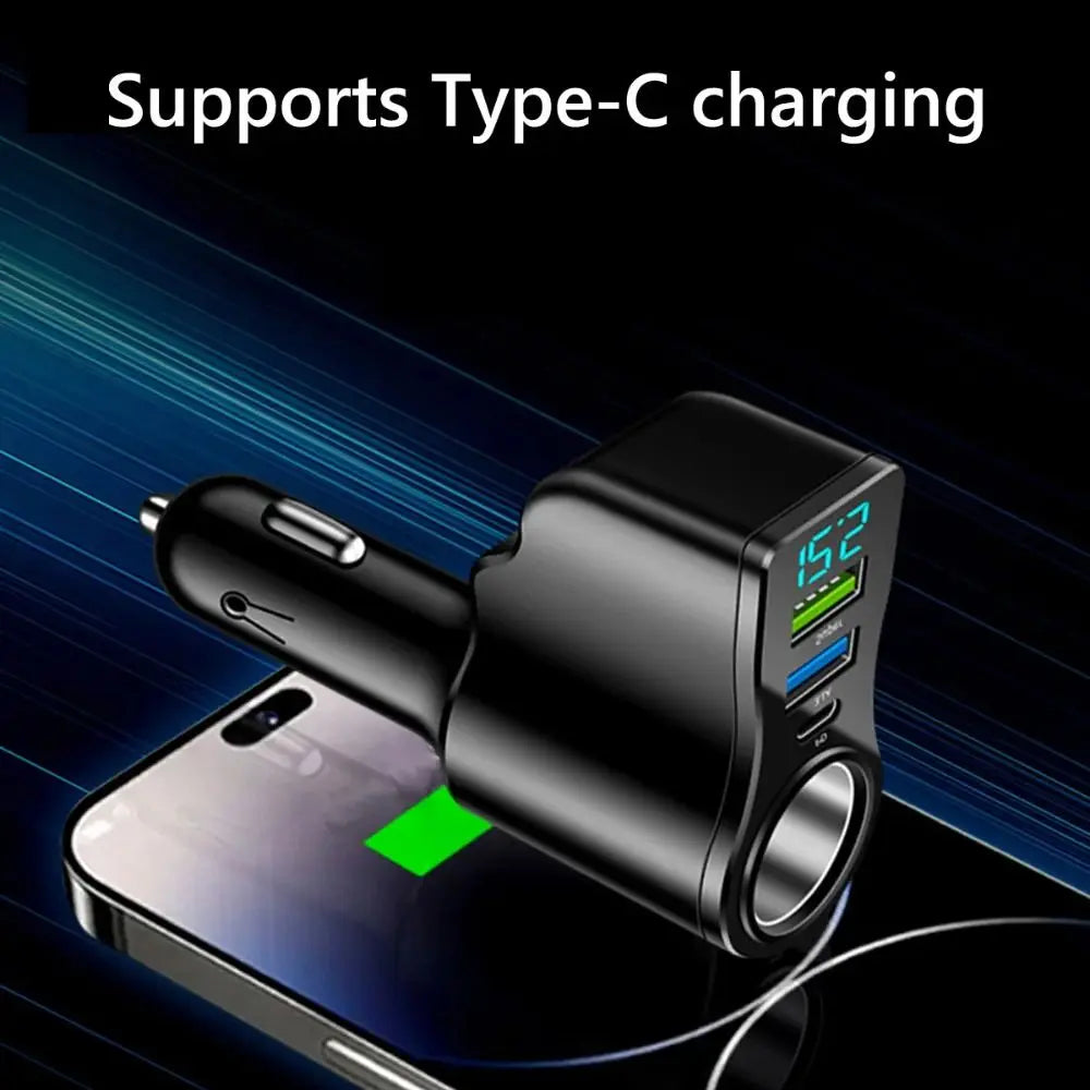 4 in 1 Dual USB Car Charger Fast Charger 66W Auto Phone Charger Multifunctional USB&Type-C Car Charger Adapter Mobile Phone