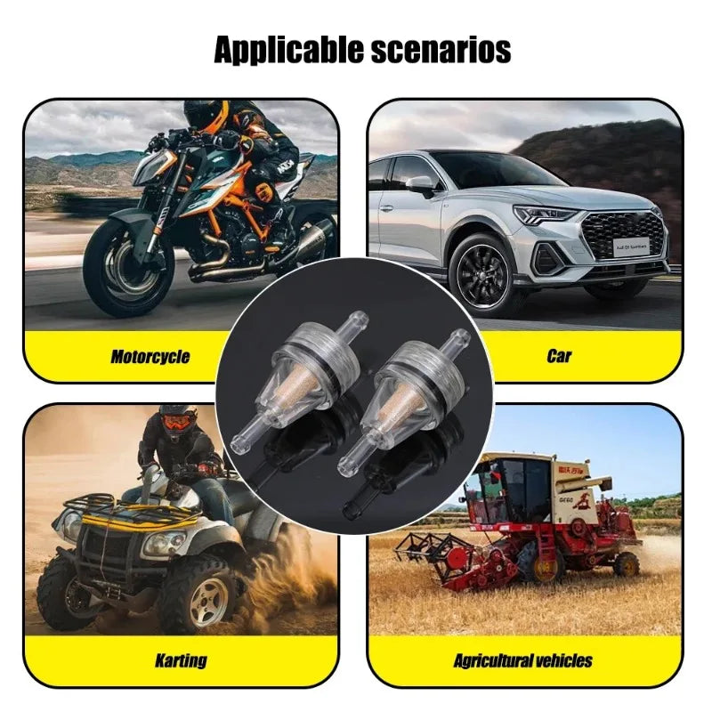 10-1pcs Motorcycle Fuel Filter Inline Gas Gasoline Filter for Dirt Pite Bike ATV UTV 1/4" Transparent Motorbike Accessories