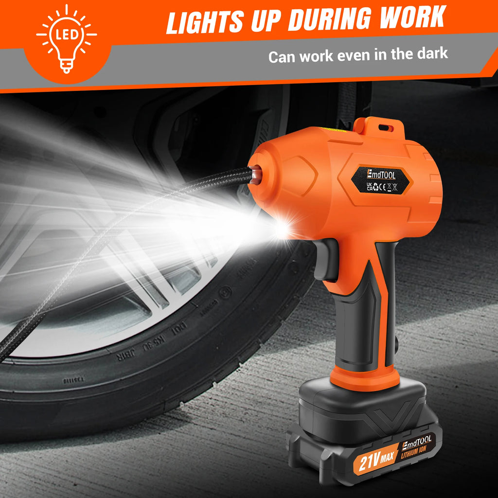 BRIEFNESS Wireless Air Compressor 21V Rechargeable, Portable Electric Tire Pump with Digital Display LED Light for Car/Truck