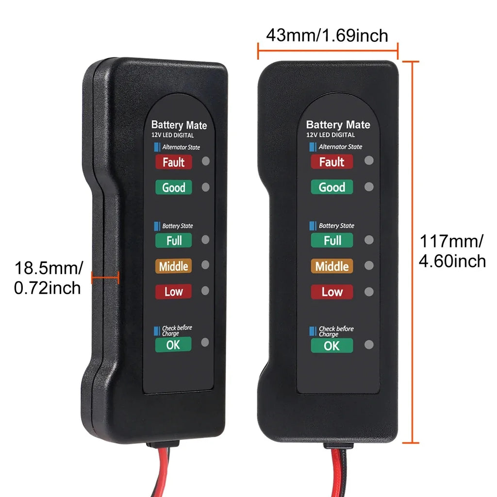 Battery Tester Automobile Motorcycle Battery Car Battery Testers ABS Red Yellow Green Display 12V Battery Level