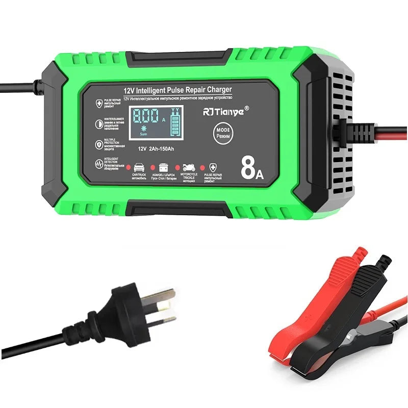 AU plug Car Battery Charger 12V 8A  Car and Motorcycle Battery Charging Device  Lead-acid Battery Smart Repair LCD Display