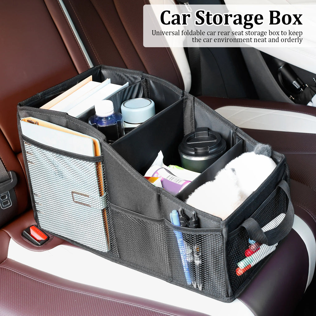 Car Seat Caddy Organiser Large Capacity Foldable Passenger Seat Storage Organizer With 4 Compartment for Automotive Home Office
