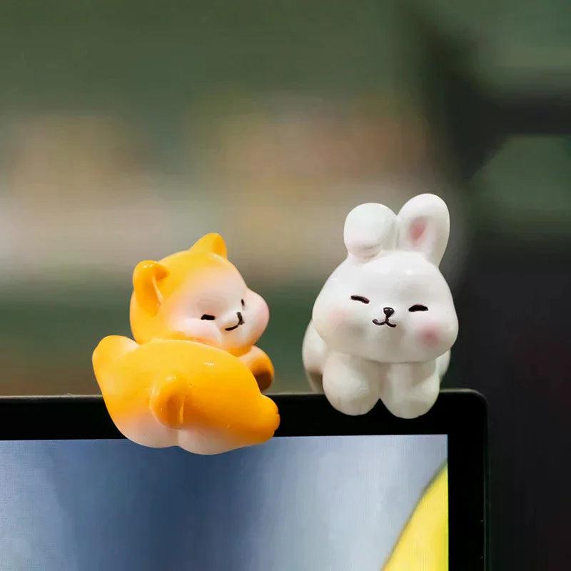 Bundle of 2 Cute Cartoon Small Animal Car Dashboard Accessories, Humorous Car Interior Ornaments and Screen Decorations