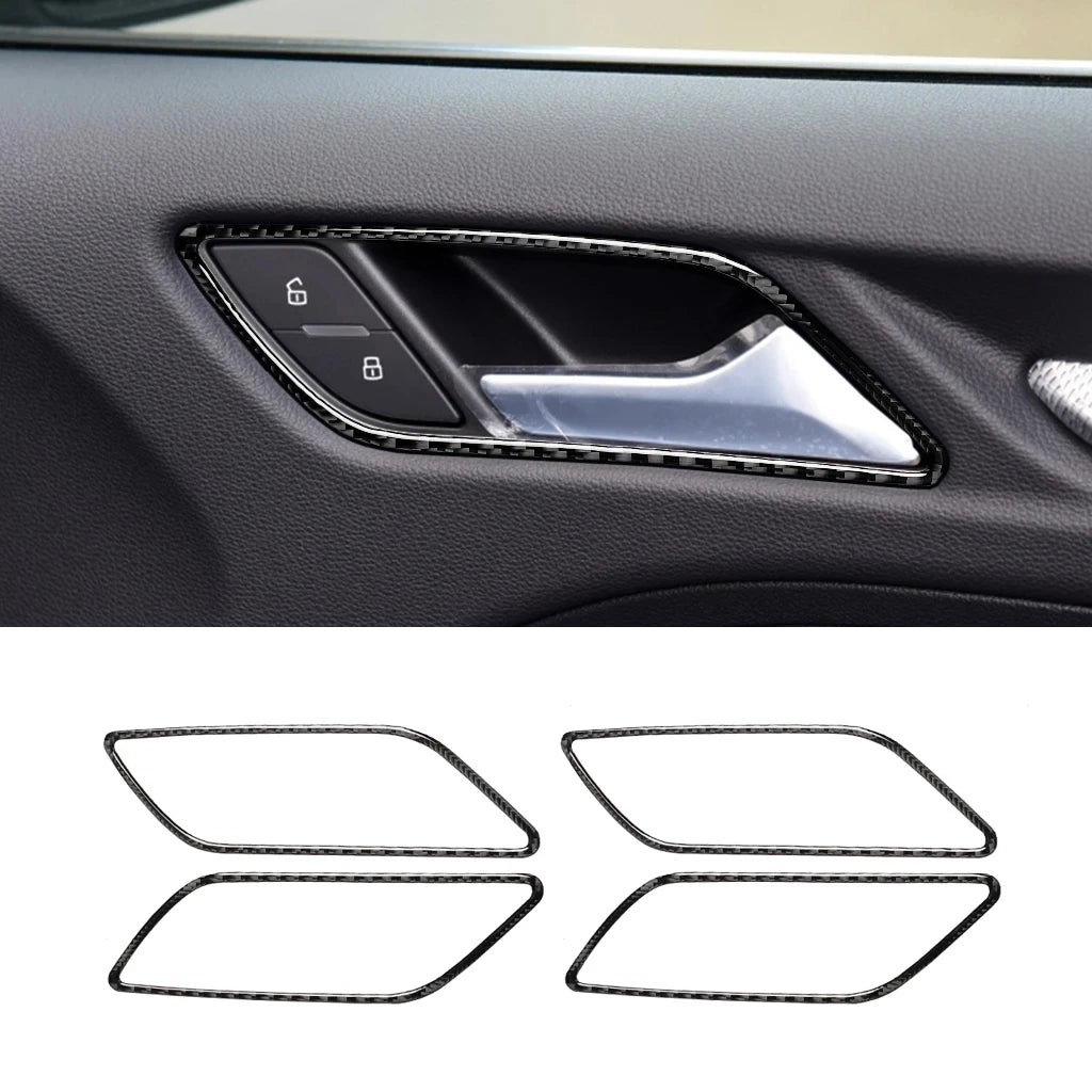 Para Audi A3 8V 2014-2019, 4 piezas de fibra de carbono para manija de puerta interior, marco de cuenco, cubierta embellecedora, accesorios de estilo para automóvil
