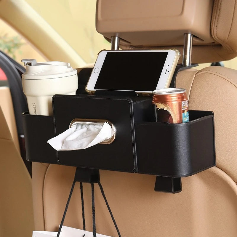 Multifunctional Car Organizer Rear Drainage Holder Storage Hanging Box In Car Bag For Stowing Tidy With Phone Tissue Cup Holder