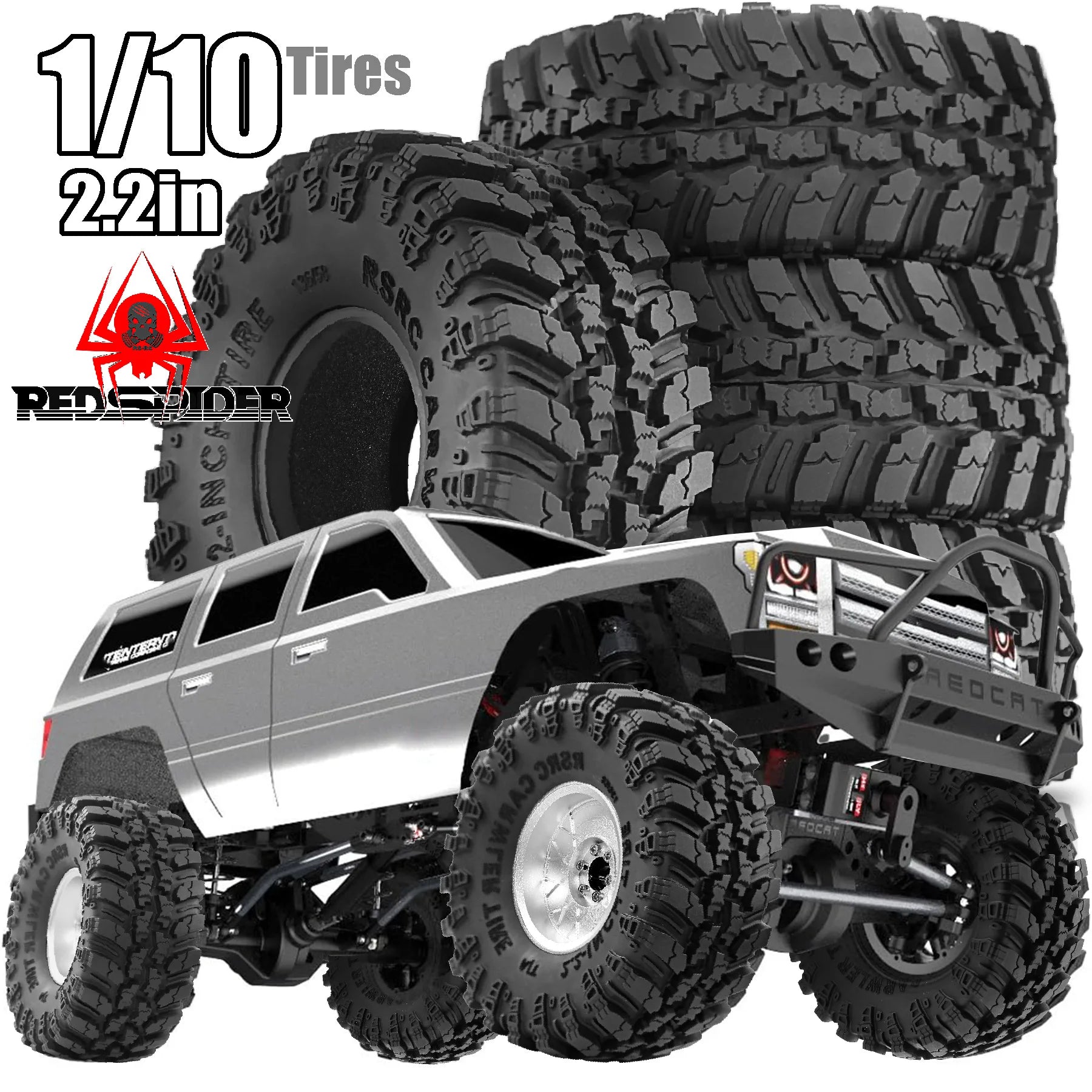 2.2 Crawler Tires  Mud slingers Tyres for 1/10 1/8 TRX4 Axial SCX10 III Wraith Yeti redcat Everest 10 Yk4083 Upgrades