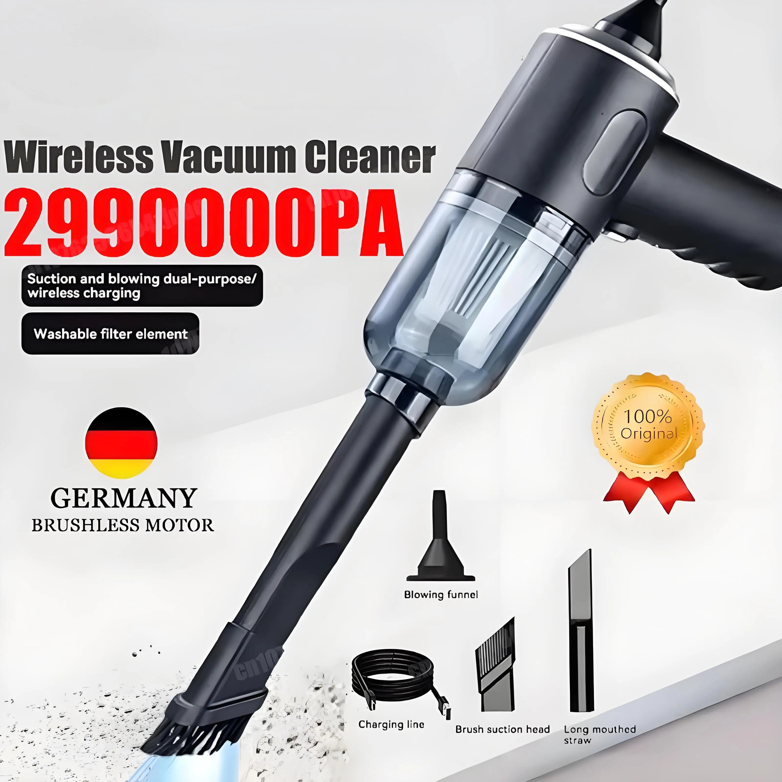 2900000 PA Car Vacuum Cleaner USB Charging Powerful 4 in1 Clean Machine Wireless Blowing Suction Portable Vacuum Cleaner