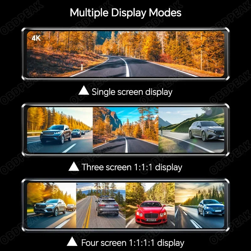 4K Dash Cam 4-Channel Record 1080P ADAS BSD Car DVR WIFI APP Rear View Mirror Auto Video Recorder Camera Ultra HD 24H Parking