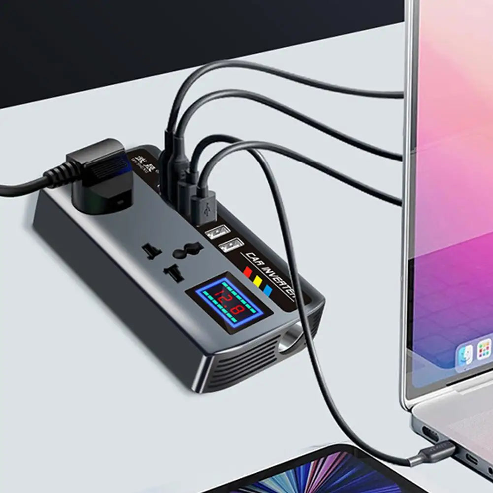 Car Inverter Converter 12V/24V To 220V Outlet Fast Charging Ports Portable Transformer Power Socket Charger Inverter 3 USB