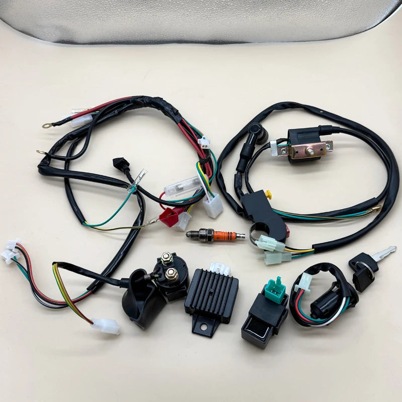 Motorcycle Electrics Wiring Harness Ignition CDI Spark Plug Kit For 50 70 90cc 110cc 125cc Scooter Dirt Bikes Quad Dirt Bike ATV