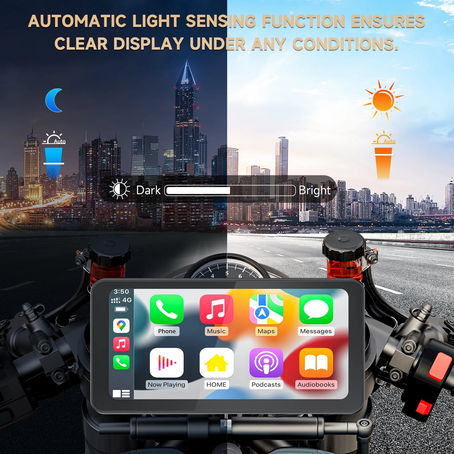 Motorcycle GPS with 6.25" Touchscreen – Wireless CarPlay & Android Auto, Waterproof, Plug & Play