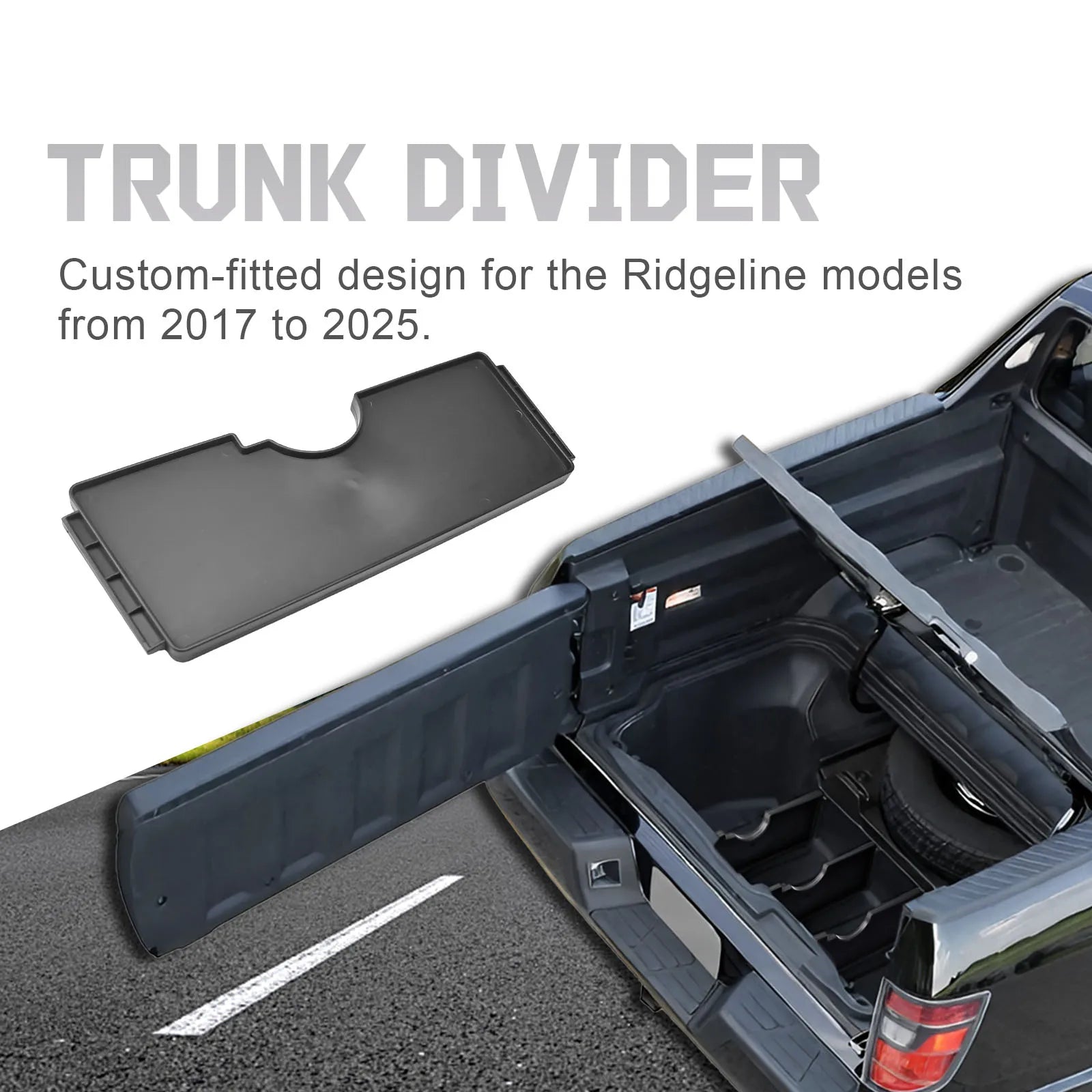 Divisores de almacenamiento para portón trasero, divisores de maletero para camioneta Honda Ridgeline 2017-2025, bandeja de divisores de caja de almacenamiento trasera, accesorios