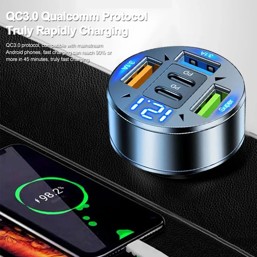 250W Fast Charger 3 Ports USB 2 Ports PD Car Charging Mobile Phone Type-C Adapter Quick Charger in Car for iPhone Xiaomi