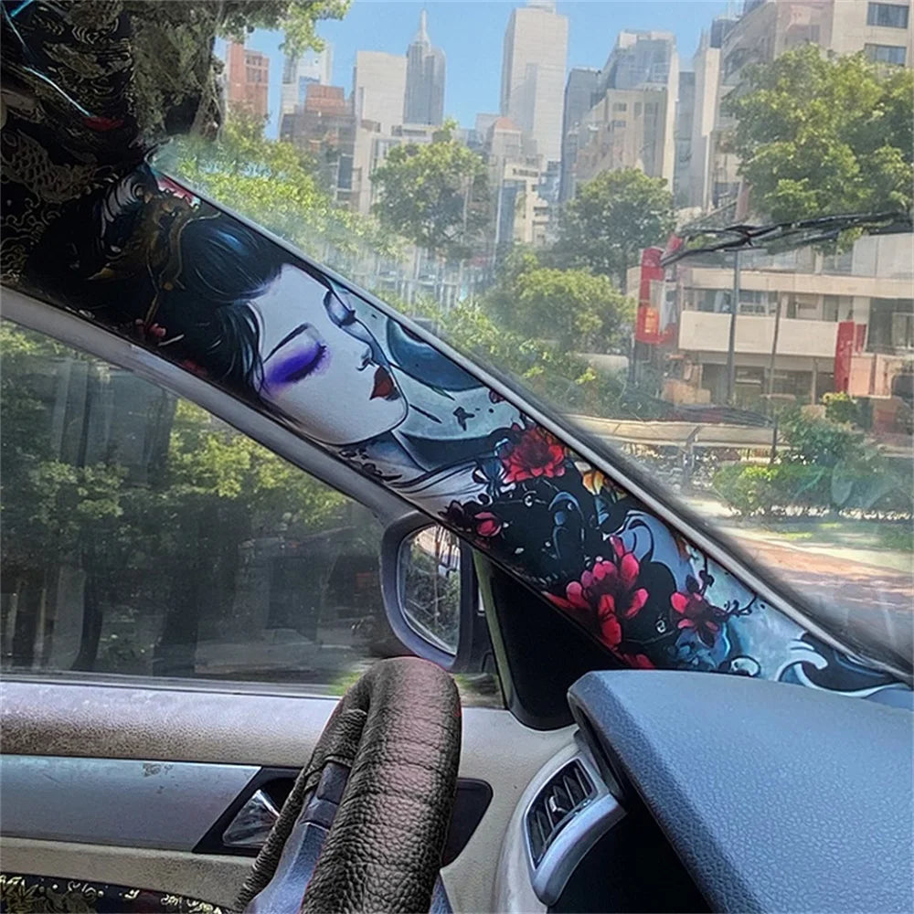 Universal car modification, flower arm beauty style car interior creative stickers, car roof ABC pillar modification.