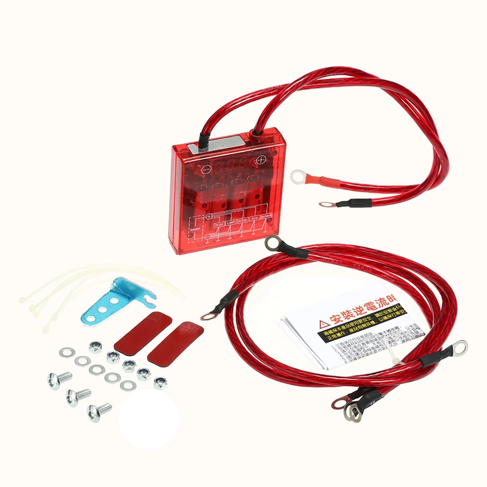 Car Digital Voltage Stabilizer  12V Electric Voltage Regulator Rectifier with Earth Ground Cables and Mounting Hardware